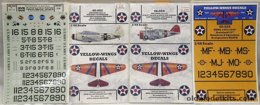 Yellow Wings 1/48 48-004 Pre WWII 1931-41 Scale Black and White Pin Stripes / 48-002 Pre WWII 1937-41 USN TBD-1 Devastator 12 Section Leaders Aircraft VT-3 (Sara) and VT-6 (Enterprise) / 48-025 USMC 1932-42 Standard 12 plastic model kit